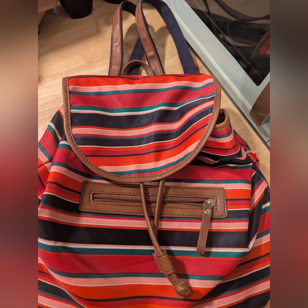 Bueno Multicolored Bright Striped Drawstring Backpack